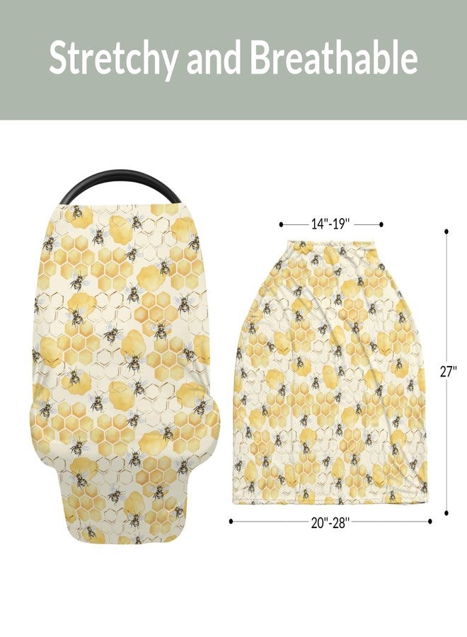 ZoUbqchY Honeycomb Bees Car Seat Covers for Babies Yellow Bee Honey Stretchy 5-in-1 Cover Adjustable Infant Carseat Cover Spring Summer Canopy Breathable Nursing Cover-Up - Image 5